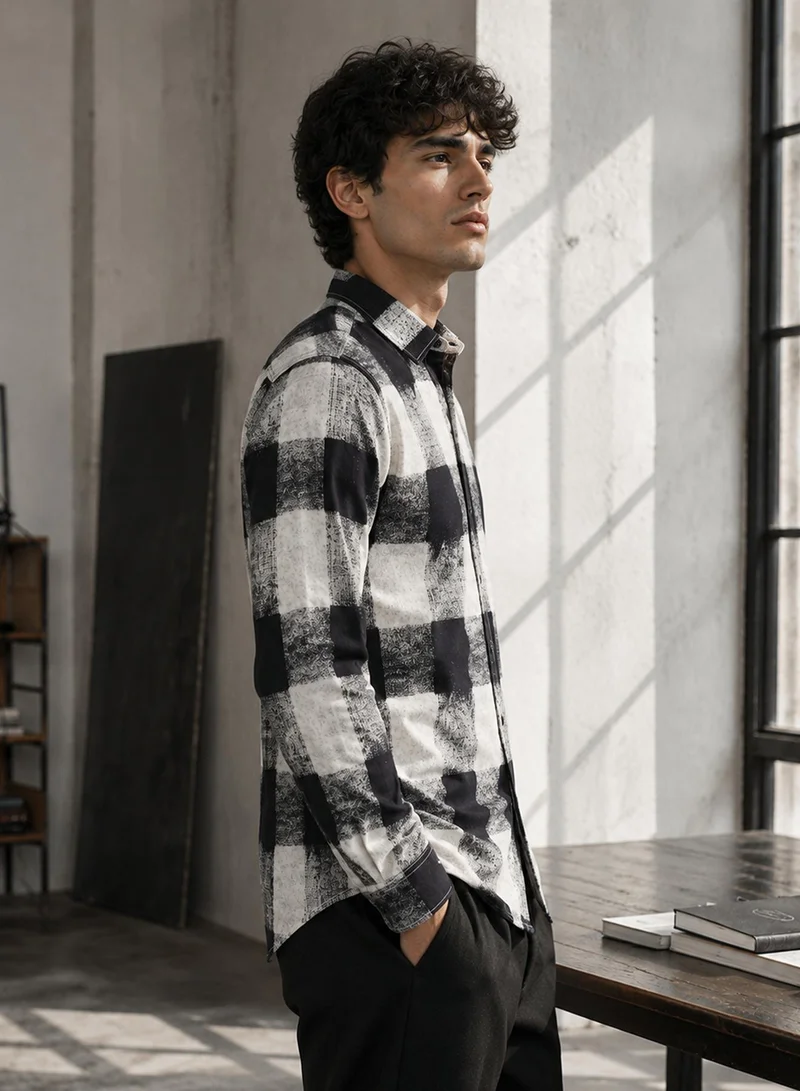 CAHOOT Men's Multi Checkered Regular Shirt For Casual Wear | Collared Neck | Long Sleeve | Button Closure | Viscose Shirt Crafted With Comfort Fit For Everyday Wear