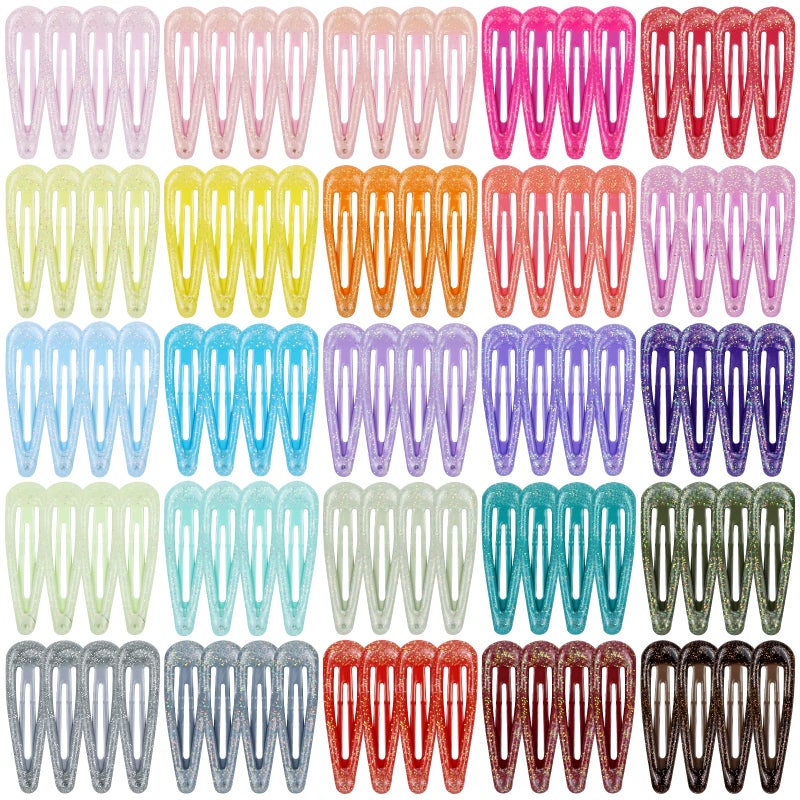 Cinaci 100pcs in 25 Candy Colors 5cm/2" Glitter Metal Snap Hair Clips Non-slip Hair Barrettes Bang Holders for Baby Girls Toddlers Kids Teens - Image 1
