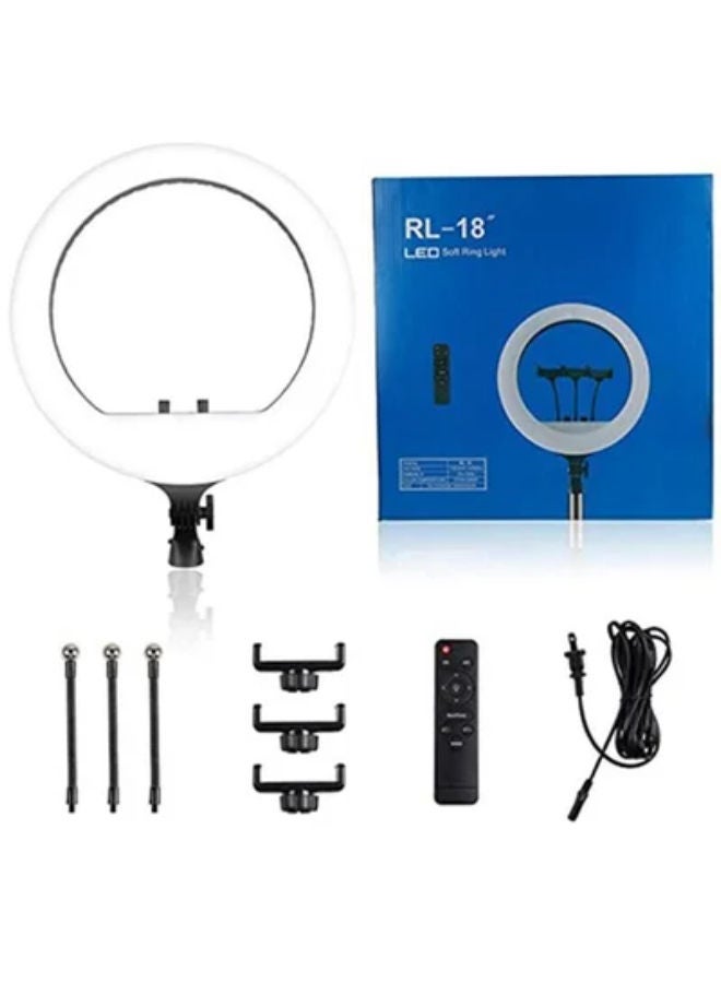 SHOPI 18 Inch Ring Light Tripod Mount Live Broadcast Dual Phone Bracket RL-18 White  - Image 1