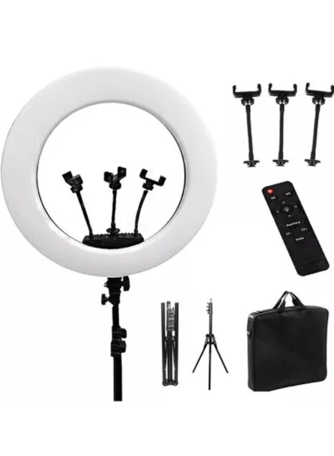 SHOPI 18 Inch Ring Light Tripod Mount Live Broadcast Dual Phone Bracket RL-18 White  - Image 3