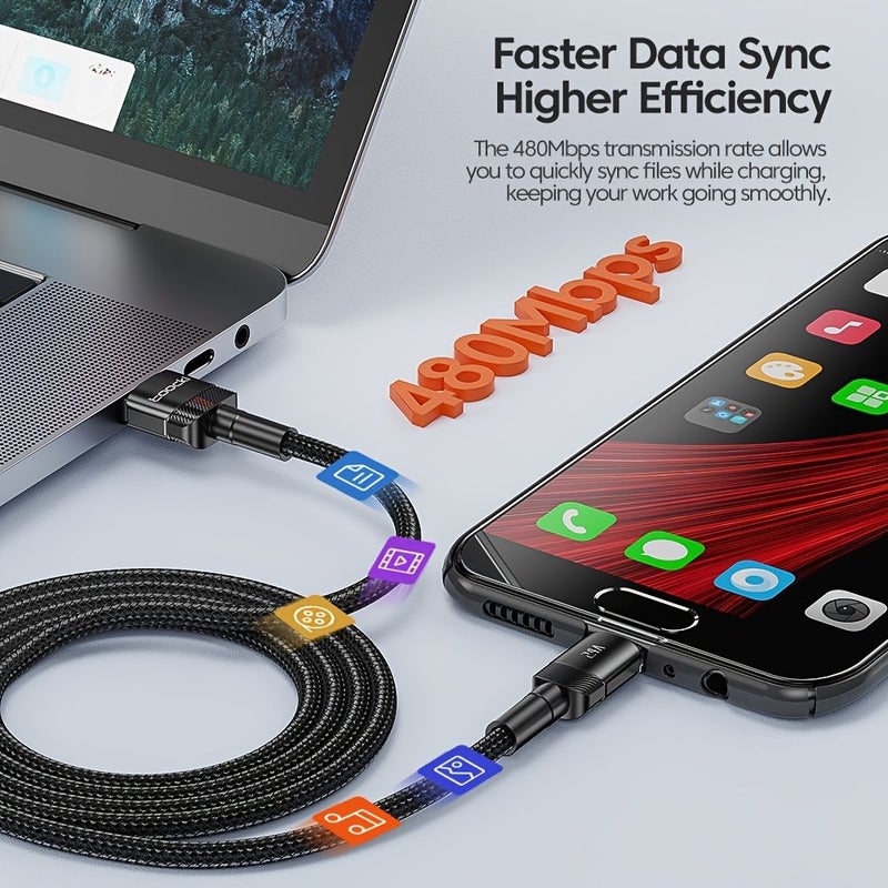 ميكرو USB كابل شحن سريع 2.4A أسود - Image 3