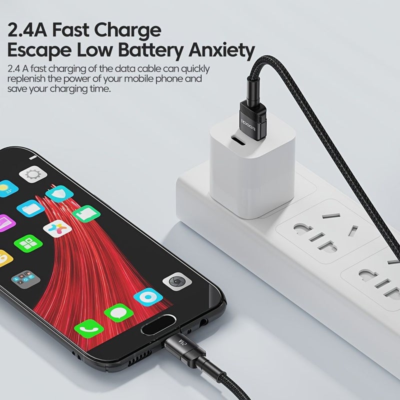 ميكرو USB كابل شحن سريع 2.4A أسود - Image 2