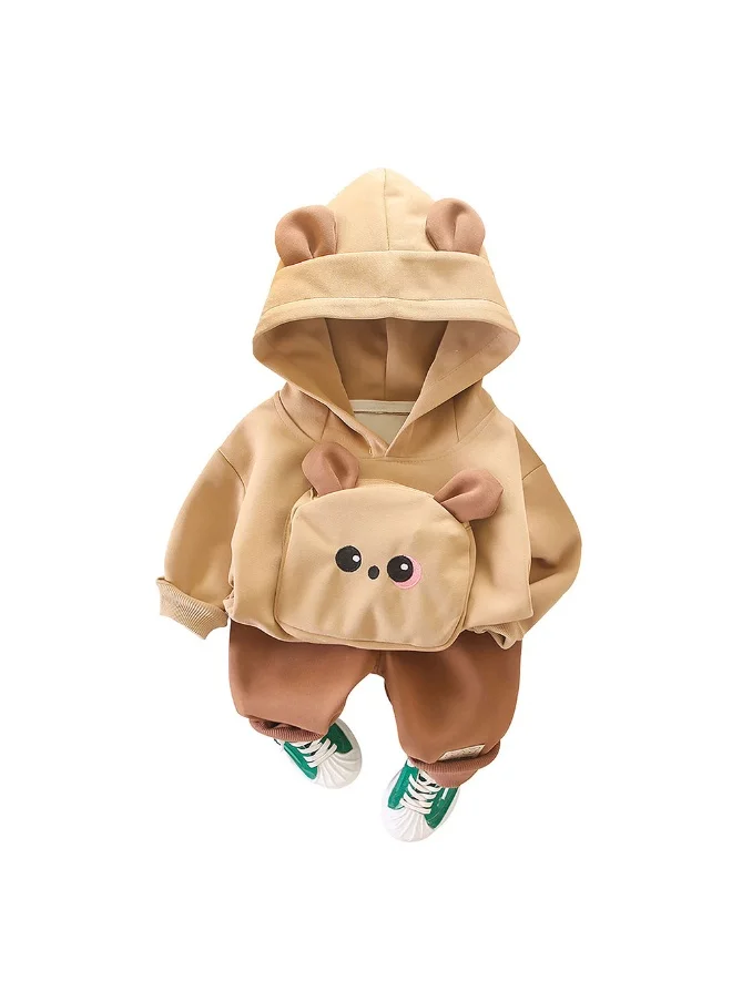 LITTLE SURPRISE BOX Box Brown 3D Ears Hoodie 2Pcs Toddlers & Kids Track Suit Set For Winter And All Season Wear-3-4Y