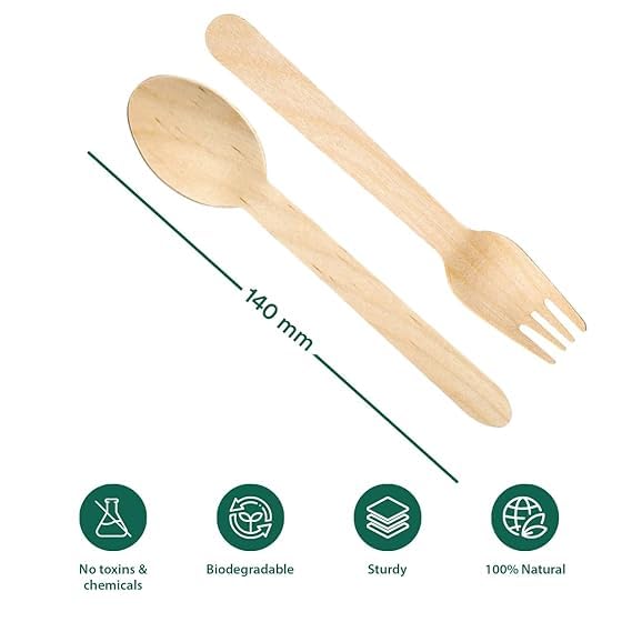 Flavoma Bamboo Disposable Spoons and Forks 140mm 25 Set with Cover Wooden Dining Flatware Ideal for Kids Birthday Wedding Party Plant Based EcoFriendly Organic Natural - Image 5