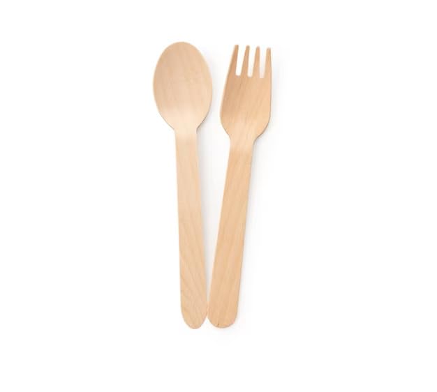 Flavoma Bamboo Disposable Spoons and Forks 140mm 25 Set with Cover Wooden Dining Flatware Ideal for Kids Birthday Wedding Party Plant Based EcoFriendly Organic Natural - Image 2