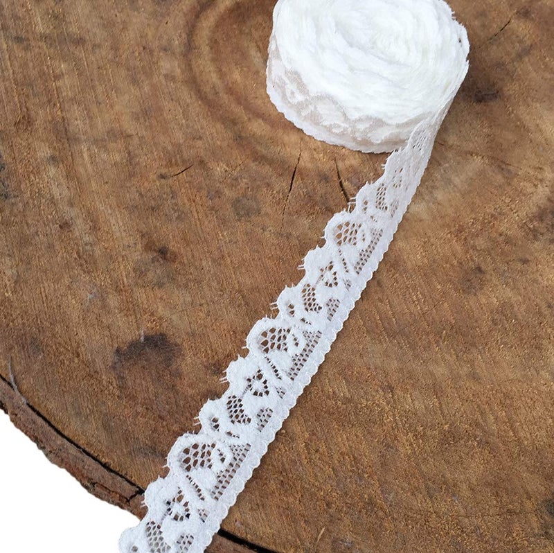 LUMKET 06 inches Wide 10 Yards Stretchy lace Ribbon Elastic Trim Fabric with Floral Pattern for Bridal Wedding Decorations Sewing DIY Making and DIY Crafts 9093 White