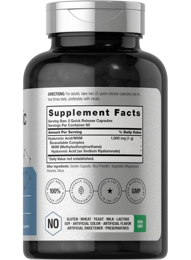 Horbäach Hyaluronic Acid with MSM | 1000 mg | 120 Capsules | Non-GMO and Gluten Free Supplement | Bioavailable Formula - Image 2