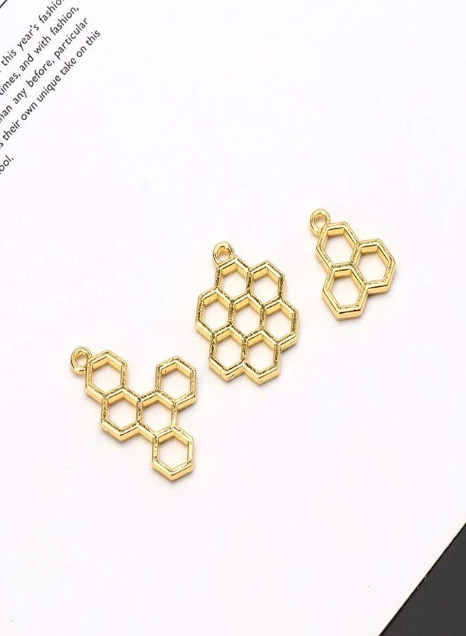 DonLeeving Luckycivia 15Pcs Bee Honeycomb Open Back Bezel Pendant, DIY Metal Frame Pendant, Open Bezel Setting UV for Resin Jewelry Making - Image 4