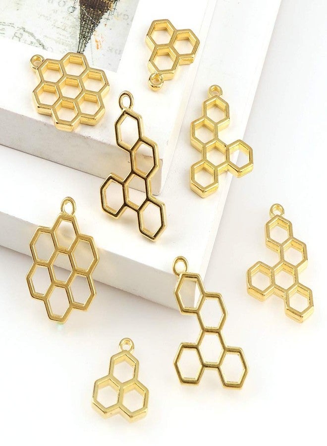 DonLeeving Luckycivia 15Pcs Bee Honeycomb Open Back Bezel Pendant, DIY Metal Frame Pendant, Open Bezel Setting UV for Resin Jewelry Making - Image 3