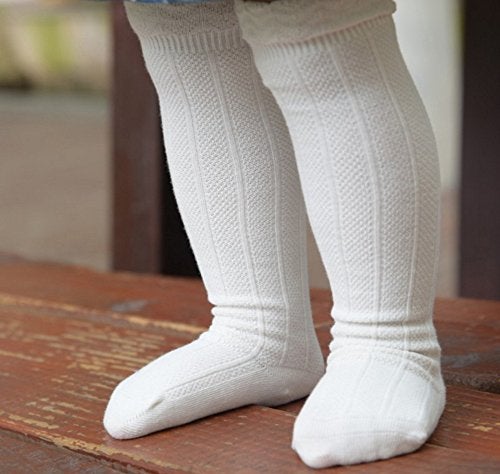 EPEIUS 3 Pair Pack Baby Girls Boys No Seam White Uniform Knee High Socks Tube Ruffled Stockings Infants and Toddlers for 12-36 Months,White - Image 4