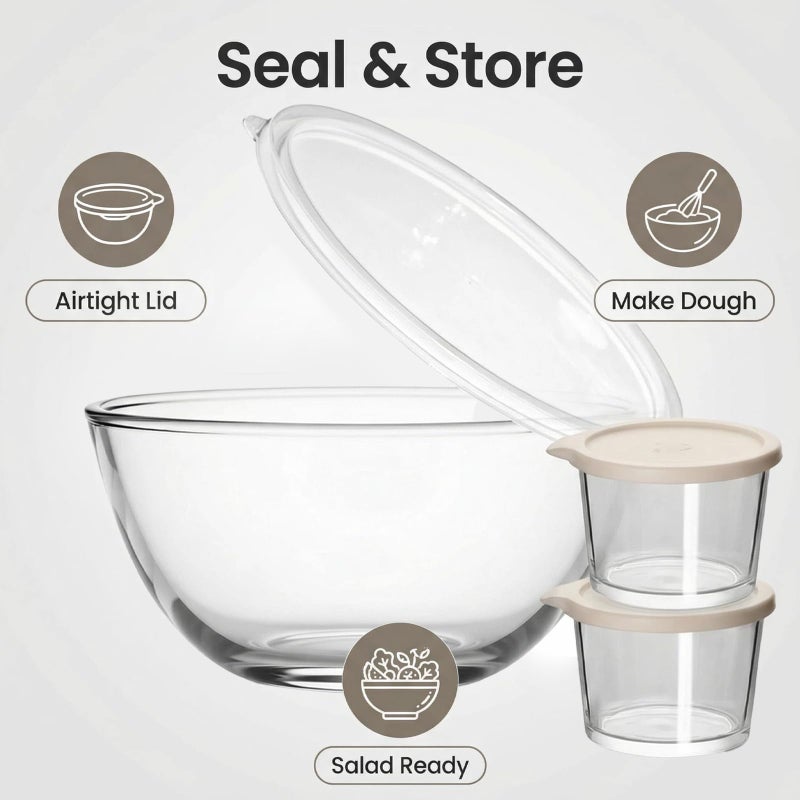 CD HOME Large Glass Bowl for Sourdough Bread Making with Lid, 5Quart Deep Big Glass Bowl Large Salad Bowl with 8oz Small Bowls(clear) - Image 2
