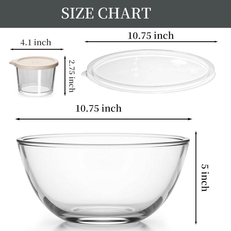 CD HOME Large Glass Bowl for Sourdough Bread Making with Lid, 5Quart Deep Big Glass Bowl Large Salad Bowl with 8oz Small Bowls(clear) - Image 3