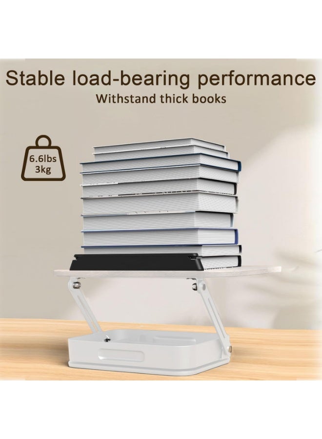 Book Stand for Reading with Storage, Adjustable Book Holder with 360° Rotating Bases, Foldable Desktop Riser Stand, Elastic Clips for Cookbook Recipe Magazines Tablets, Laptops - Image 5
