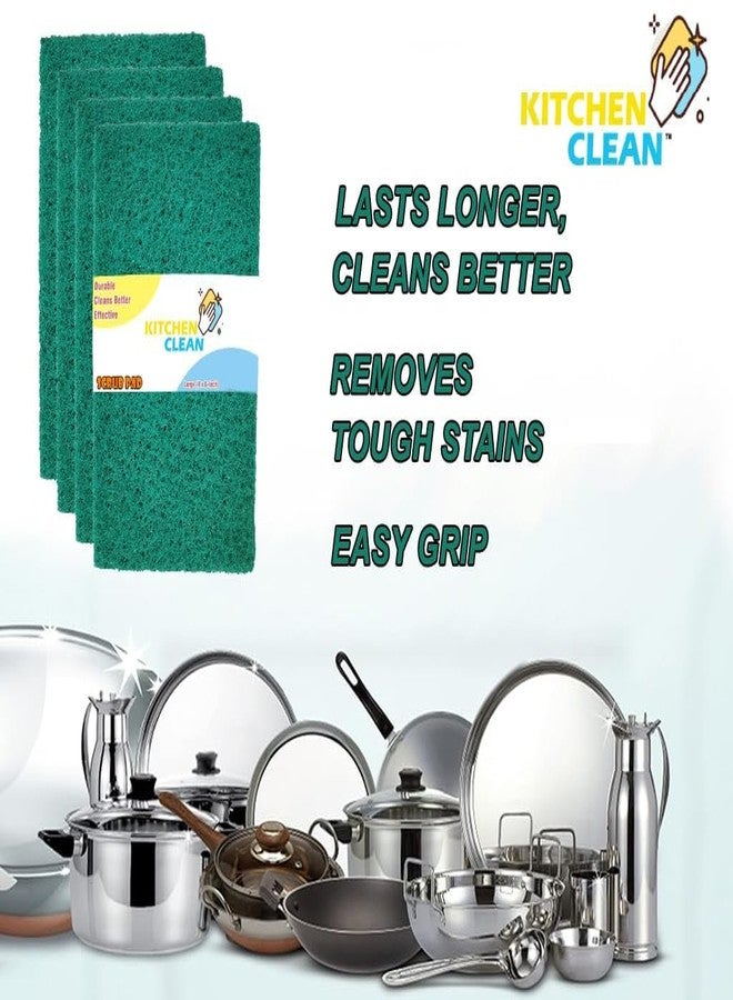 Kitchen Clean ™ 10 Pcs Large Kitchen Scrub Pads | Dish wash Scrubber | Non Scratch - Durable - Long skrab Lasting | Clean Shine Brite Utensils (Green, Large 4x6 inch, Pack of 10 Pcs) - Image 4