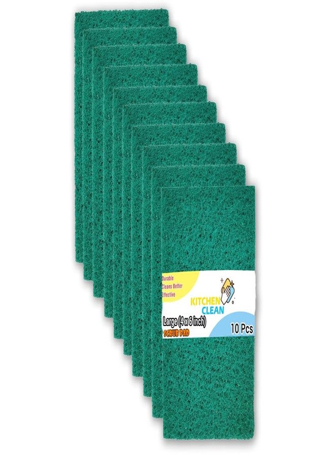 Kitchen Clean ™ 10 Pcs Large Kitchen Scrub Pads | Dish wash Scrubber | Non Scratch - Durable - Long skrab Lasting | Clean Shine Brite Utensils (Green, Large 4x6 inch, Pack of 10 Pcs) - Image 1