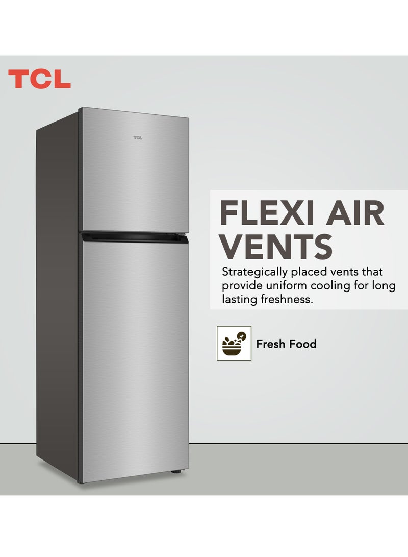 TCL 324 Liters Double Door Top Mount Refrigerator, Total No Frost Fridge & Freezer With Powerful Interior LED Light and Large Crisper Drawer with Humidity Control 324 L P324TMN Inox - Image 2