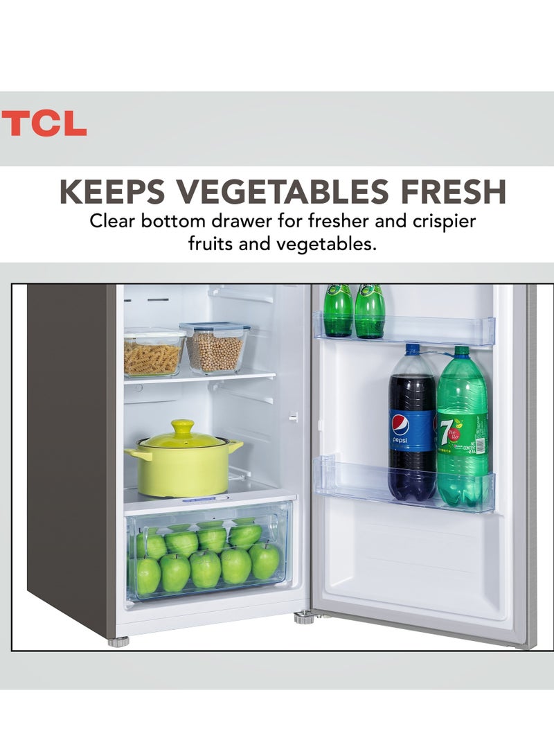TCL 324 Liters Double Door Top Mount Refrigerator, Total No Frost Fridge & Freezer With Powerful Interior LED Light and Large Crisper Drawer with Humidity Control 324 L P324TMN Inox - Image 4