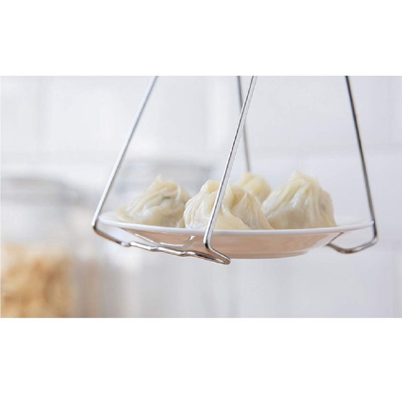 OLIREXD Universal Kitchen Stainless Steel Plate Lifter, Folding Hot Dish Plate Bowl Clip Plate Retriever Tongs - Image 4