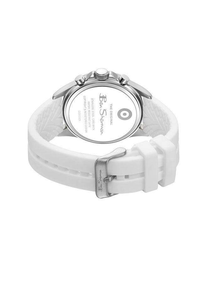 Ben Sherman Winchester Silver Dial White Silicone Strap Chronograph Watch for Men, 43.2mm - Image 3