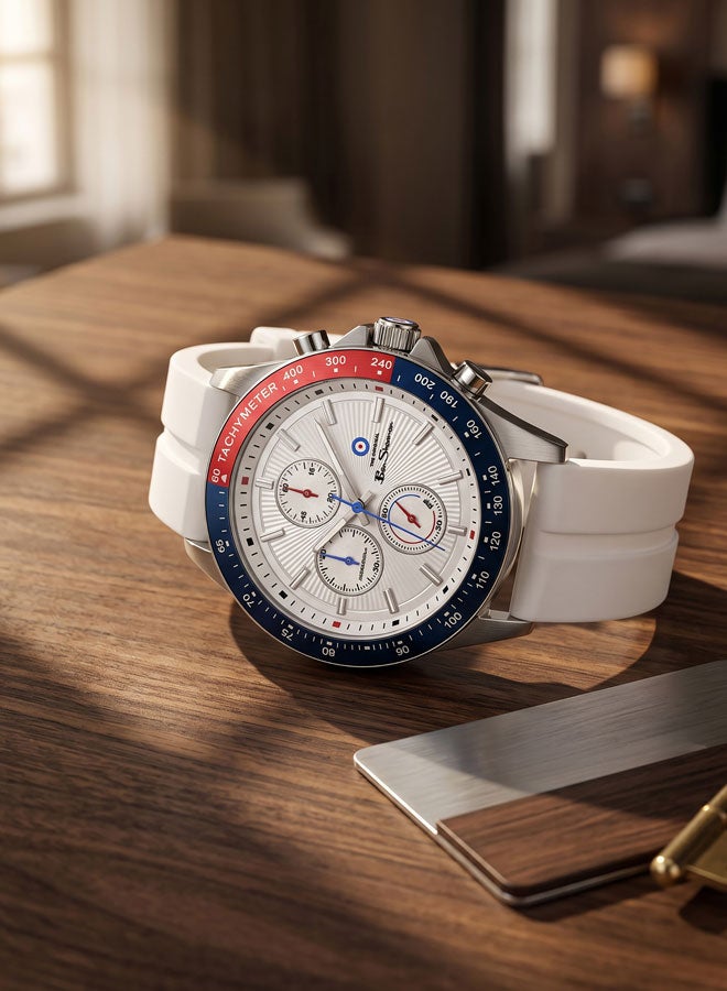 Ben Sherman Winchester Silver Dial White Silicone Strap Chronograph Watch for Men, 43.2mm - Image 4