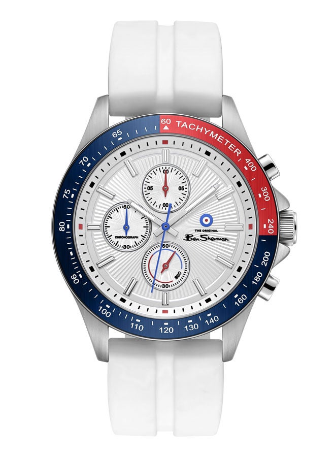 Ben Sherman Winchester Silver Dial White Silicone Strap Chronograph Watch for Men, 43.2mm - Image 1