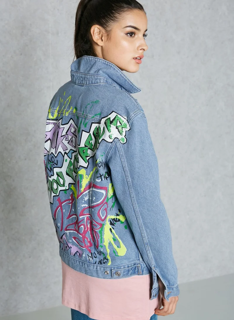 TOPSHOP Graffiti Print Denim Jacket
