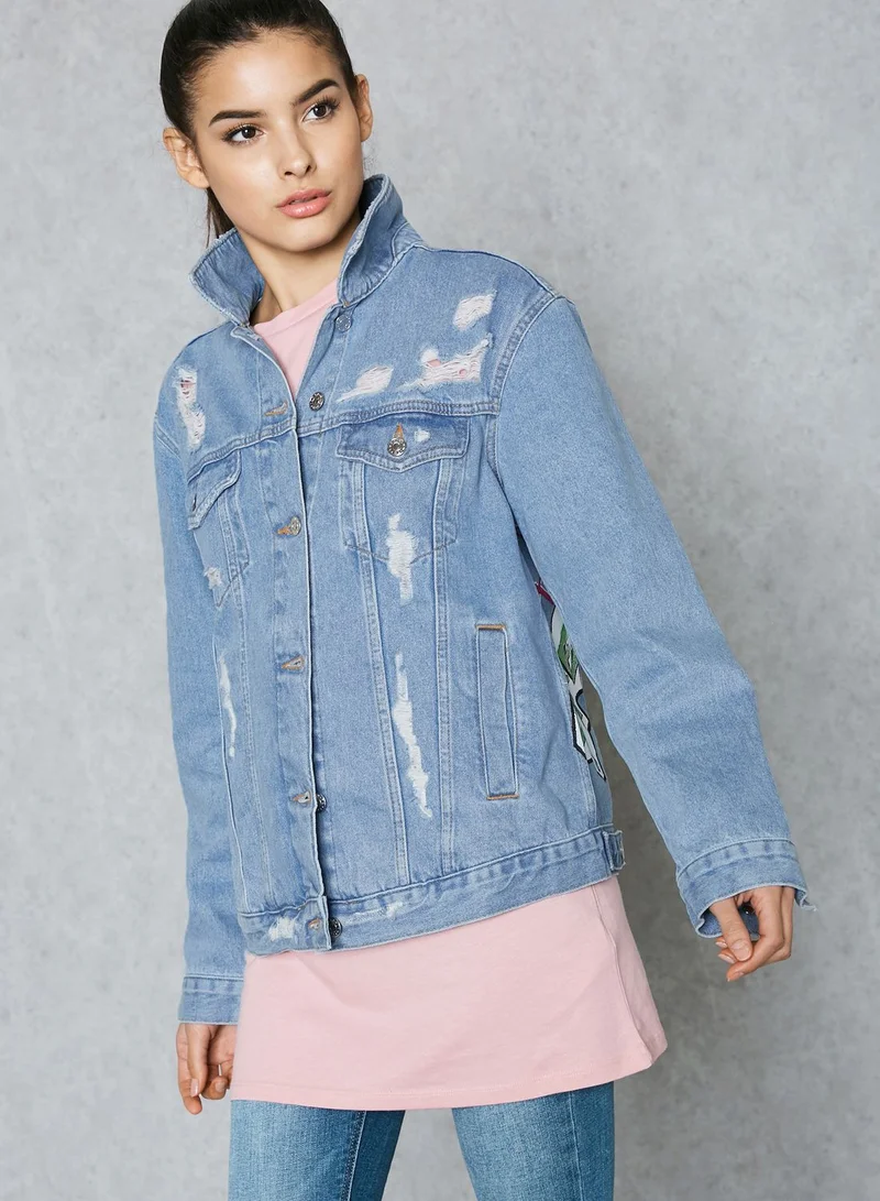 TOPSHOP Graffiti Print Denim Jacket