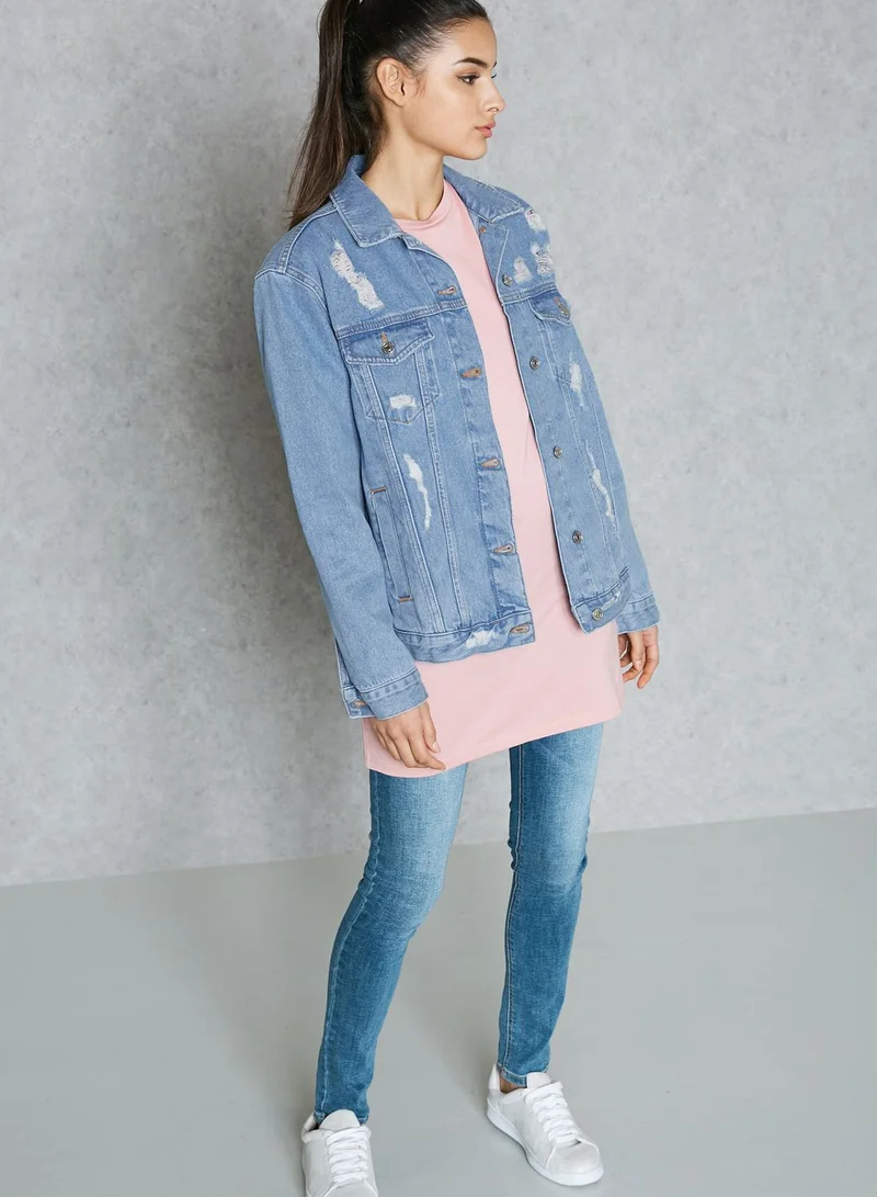 TOPSHOP Graffiti Print Denim Jacket