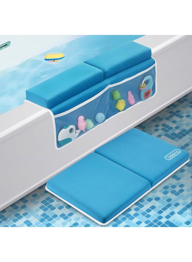 beiens Bath Kneeler with Elbow Rest Set, 3.8cm Thick Quickly Dry Kneeling Pad and Elbow Support for Knee & Arm Support Large Bathtub Kneeling Mat with Toy Organiser for Happy Baby Bathing Time (Blue) - Image 1