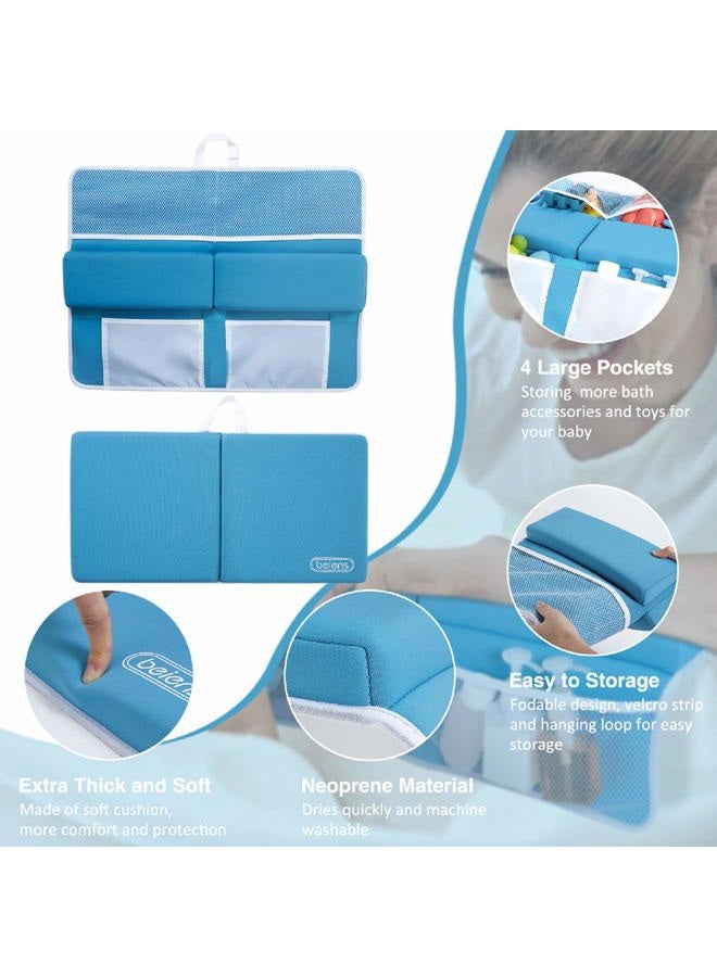 beiens Bath Kneeler with Elbow Rest Set, 3.8cm Thick Quickly Dry Kneeling Pad and Elbow Support for Knee & Arm Support Large Bathtub Kneeling Mat with Toy Organiser for Happy Baby Bathing Time (Blue) - Image 2