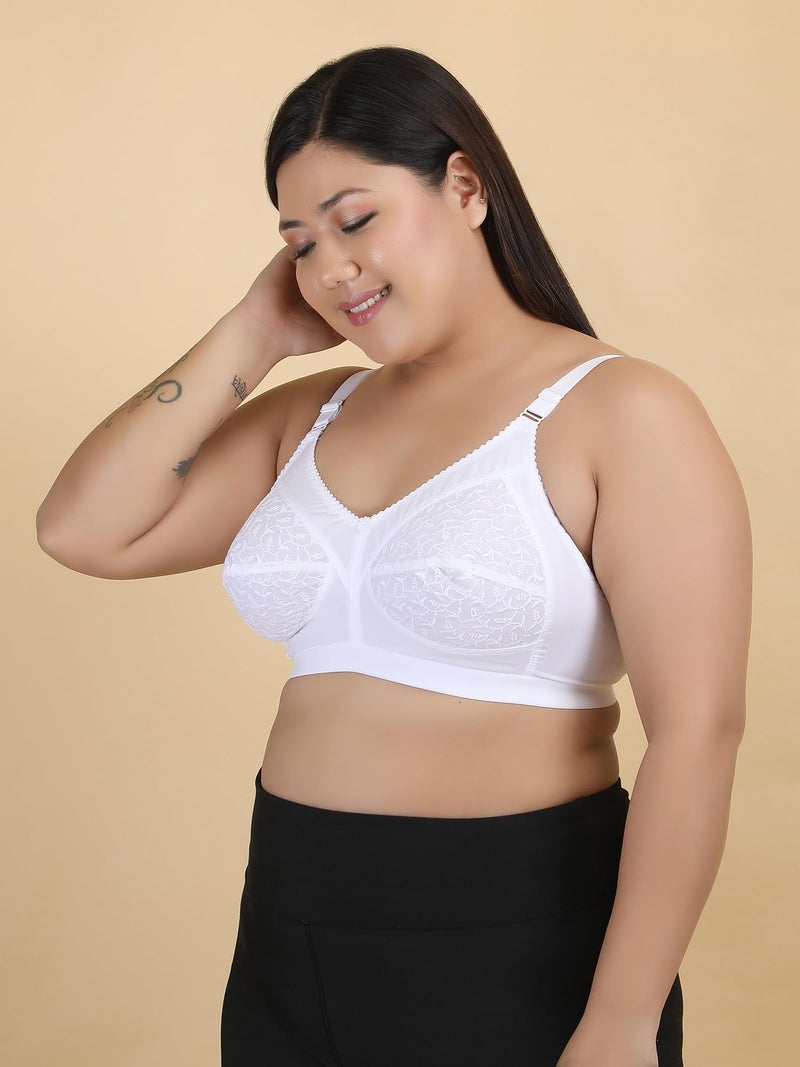 Klassik Since 1993 | Cotton Plus Size Bra for Women/Girls | Full Coverage Non Padded Wirefree Bra | Adjustable Wide Straps Everyday Comfort Bra for Dailyuse and All Outfit | Jassika Chikan-White(C)-52 - Image 4
