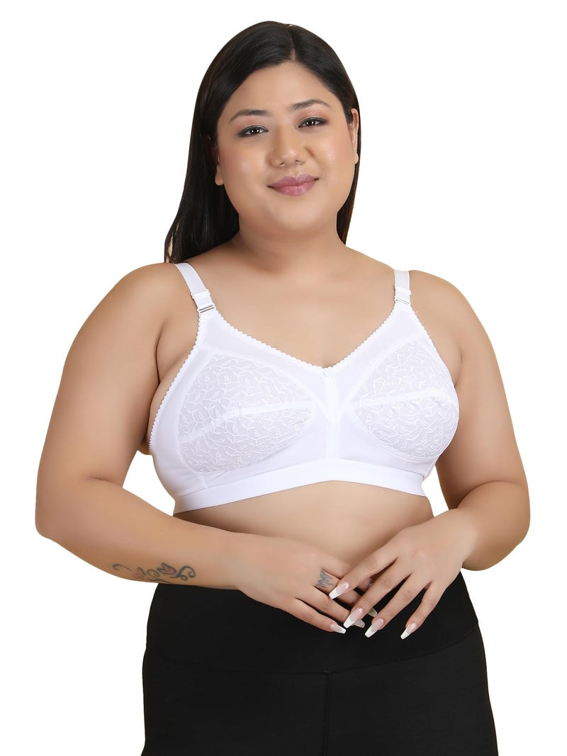 Klassik Since 1993 | Cotton Plus Size Bra for Women/Girls | Full Coverage Non Padded Wirefree Bra | Adjustable Wide Straps Everyday Comfort Bra for Dailyuse and All Outfit | Jassika Chikan-White(C)-52 - Image 1