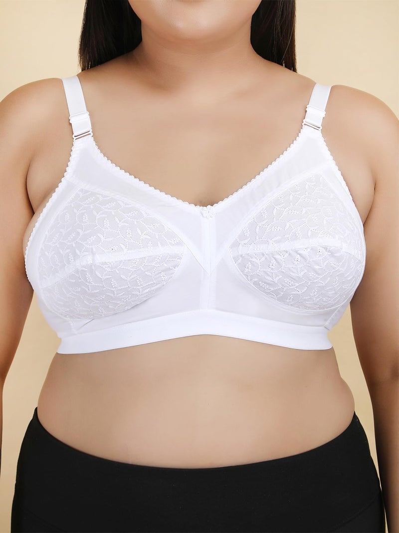 Klassik Since 1993 | Cotton Plus Size Bra for Women/Girls | Full Coverage Non Padded Wirefree Bra | Adjustable Wide Straps Everyday Comfort Bra for Dailyuse and All Outfit | Jassika Chikan-White(C)-52 - Image 2