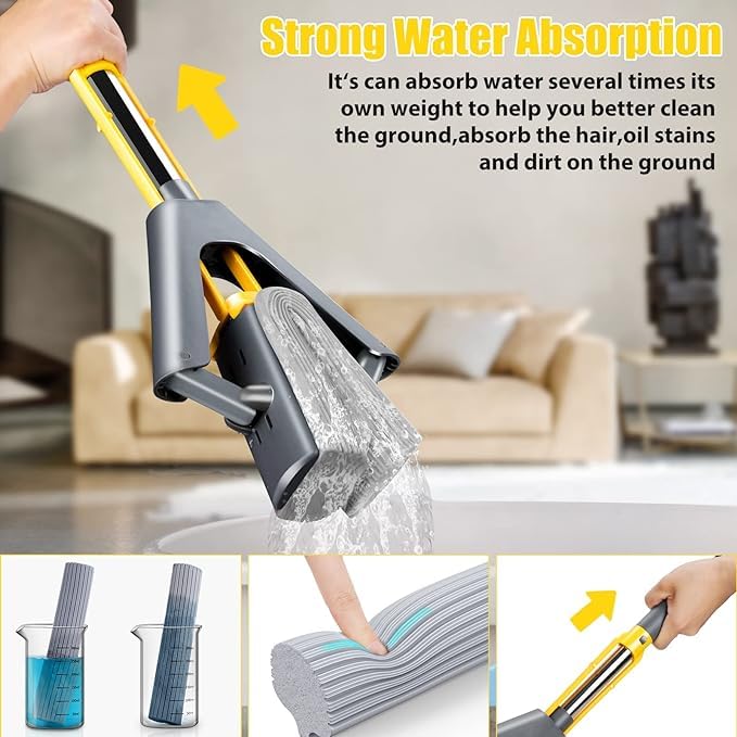 Deoxys PVA Sponge Mop for Floor CleaningSqueeze Roller Mop Self Wringing Mop for Hardwood Laminate Tile Marble CeramicEasily Dry Wringing - Image 3
