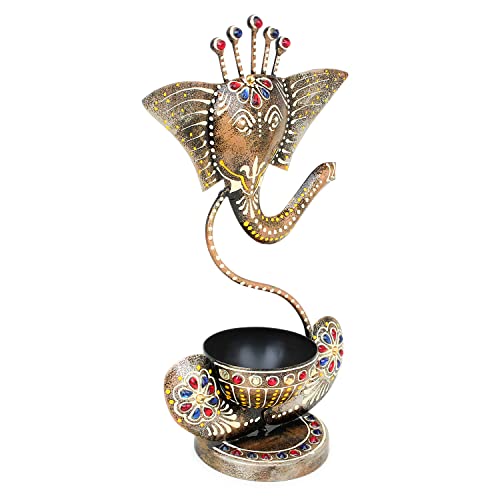 JH Gallery Handcrafted Metal Ganesha Tealight Candle Holder for Home Decor/Showpiece Decorations Items for Home, Living Room, Pooja Room-Corporate Gift Items (Antique Black),Black Matty - Image 3