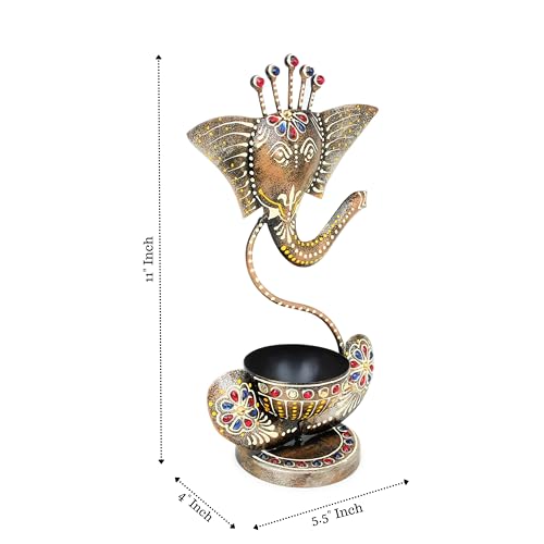 JH Gallery Handcrafted Metal Ganesha Tealight Candle Holder for Home Decor/Showpiece Decorations Items for Home, Living Room, Pooja Room-Corporate Gift Items (Antique Black),Black Matty - Image 4