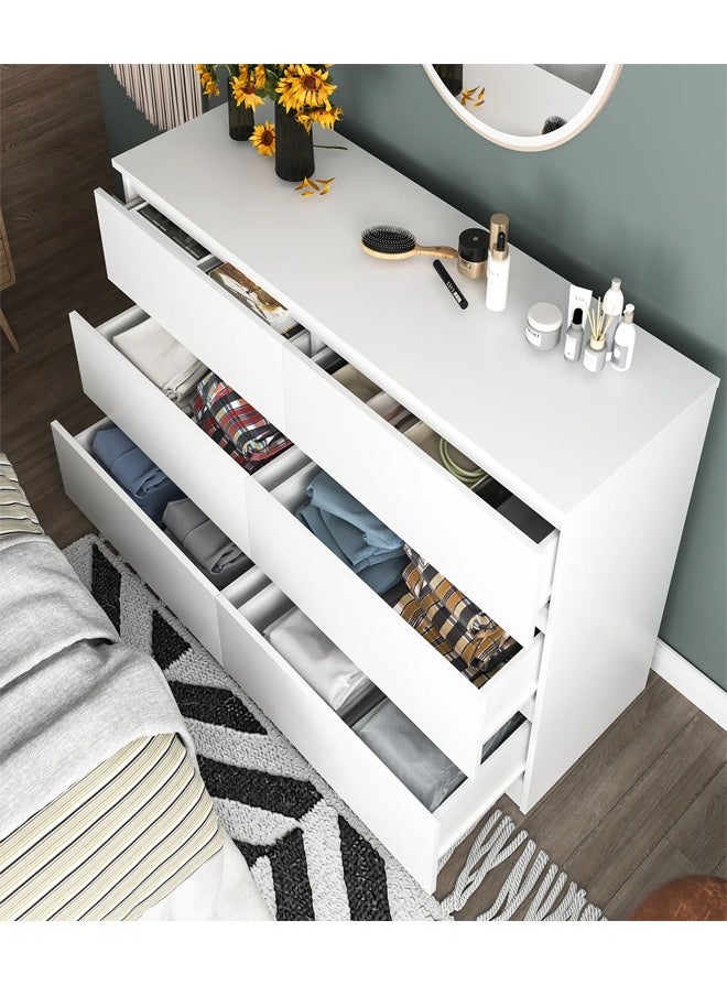 fashionhome - Multifunction Modern Style Invisible Handle Design Wooden Chest of 6 Drawers Ample Storage Rack Display Rack Table for Bedroom Living Room Home Furniture 100 x 40 x 73 cm - Image 1