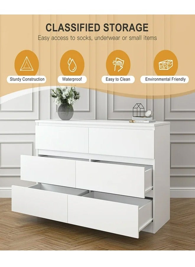 fashionhome - Multifunction Modern Style Invisible Handle Design Wooden Chest of 6 Drawers Ample Storage Rack Display Rack Table for Bedroom Living Room Home Furniture 100 x 40 x 73 cm - Image 1