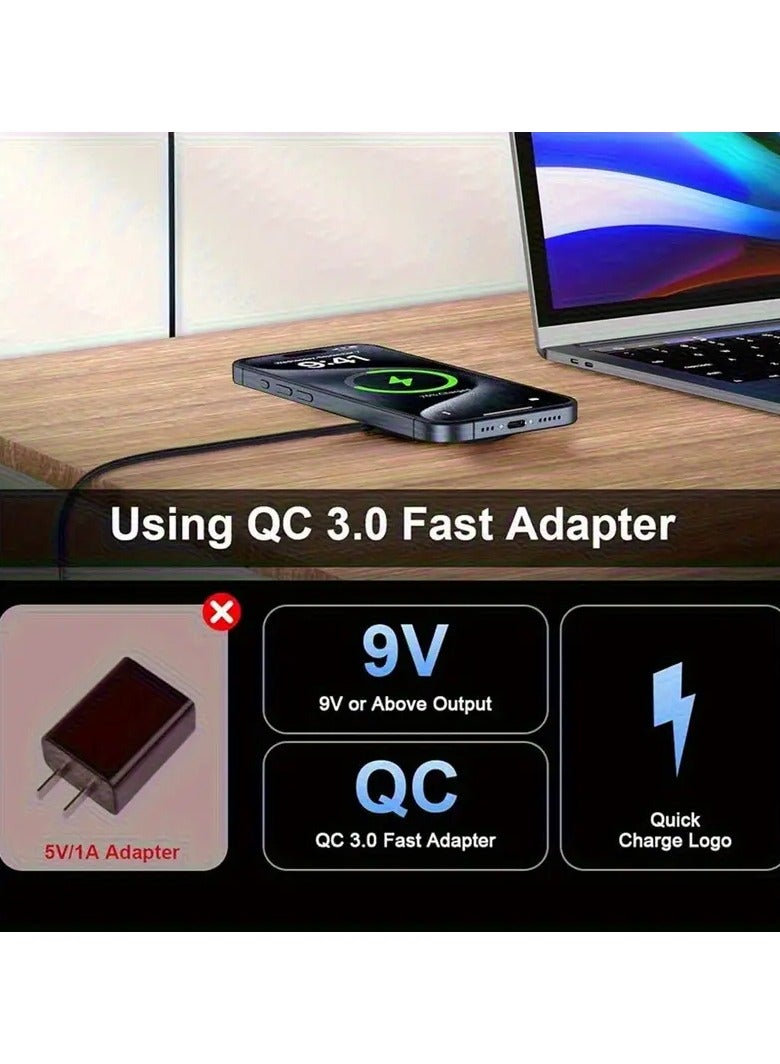 15W Fast Magnetic Wireless Charger – Compatible with All Wireless Charging Phones, Dual USB-C/A Ports, Overcharge Protection, Lightweight & Portable, Black - Image 4