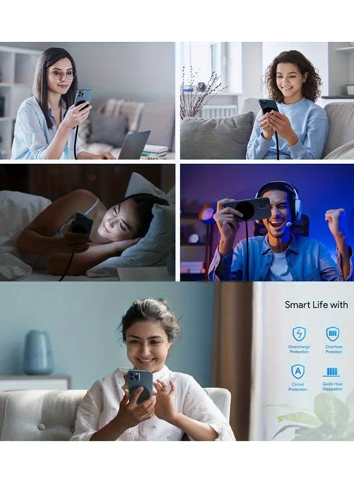 15W Fast Magnetic Wireless Charger – Compatible with All Wireless Charging Phones, Dual USB-C/A Ports, Overcharge Protection, Lightweight & Portable, Black - Image 5