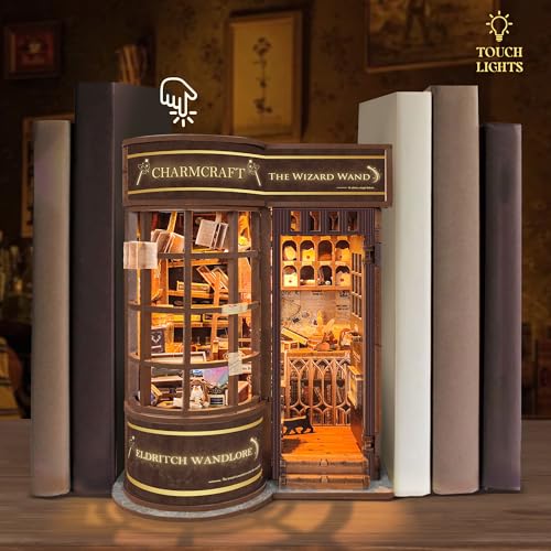 IBOHEYE DIY Book Nook KitDIY Miniature Dollhouse kit3D Wooden Puzzle Magic Bookend Bookshelf Insert Decor with Led LightGifts for Adults Teens and Beginners Magic Wand ShopSQ51 - Image 5