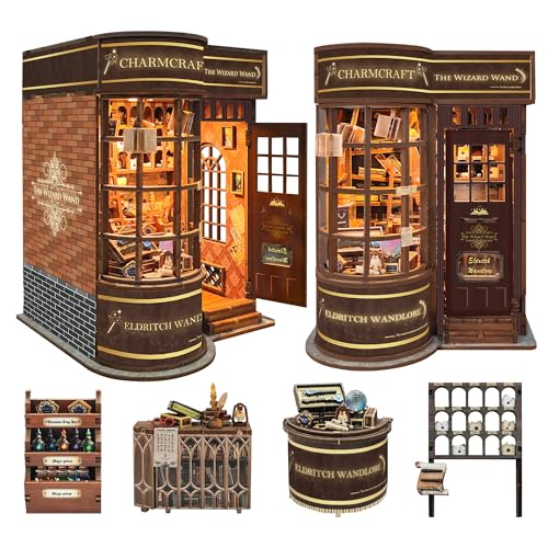 IBOHEYE DIY Book Nook KitDIY Miniature Dollhouse kit3D Wooden Puzzle Magic Bookend Bookshelf Insert Decor with Led LightGifts for Adults Teens and Beginners Magic Wand ShopSQ51 - Image 1
