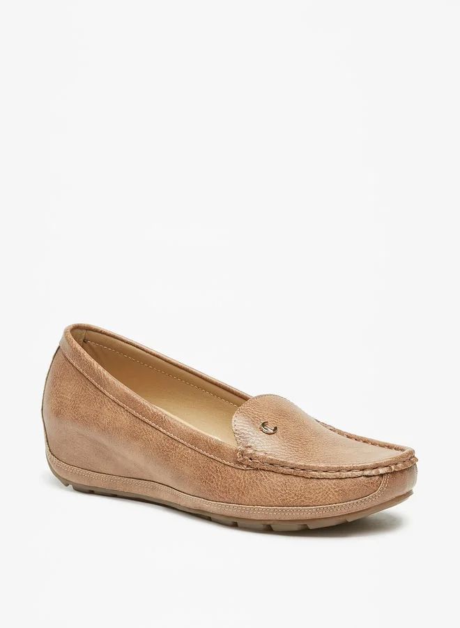 لو كونفورت Women Textured Slip-On Moccasins With Wedge Heels