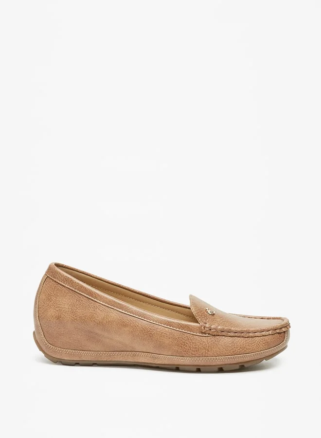 لو كونفورت Women Textured Slip-On Moccasins With Wedge Heels