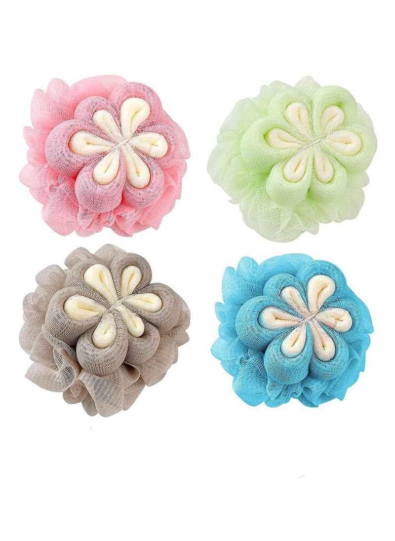 NIBEMINENT Bath Shower Sponge Loofahs, Loofahs Scrub Flower Shape Loofah Body Exfoliating Ball Mesh Poufs for Adult and Children 4 Pcs  - Image 1