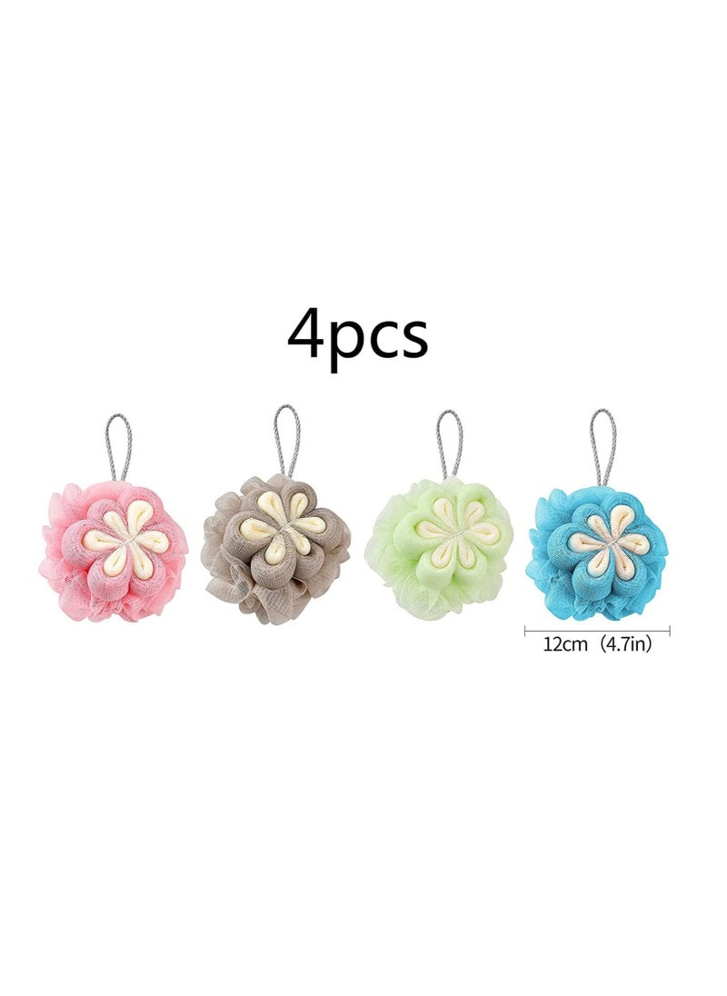 NIBEMINENT Bath Shower Sponge Loofahs, Loofahs Scrub Flower Shape Loofah Body Exfoliating Ball Mesh Poufs for Adult and Children 4 Pcs  - Image 5