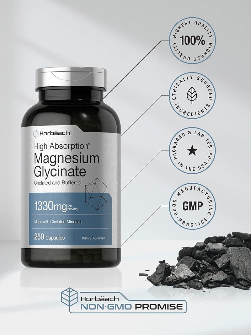 Horbäach Horbaach Magnesium Glycinate 1330mg | 250 Capsules | Buffered with Chelated Minerals | 240 mg per Serving | Non-GMO, Gluten Free Supplement - Image 4