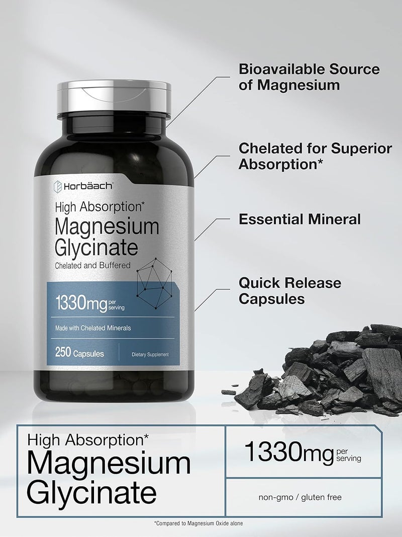 Horbäach Horbaach Magnesium Glycinate 1330mg | 250 Capsules | Buffered with Chelated Minerals | 240 mg per Serving | Non-GMO, Gluten Free Supplement - Image 2