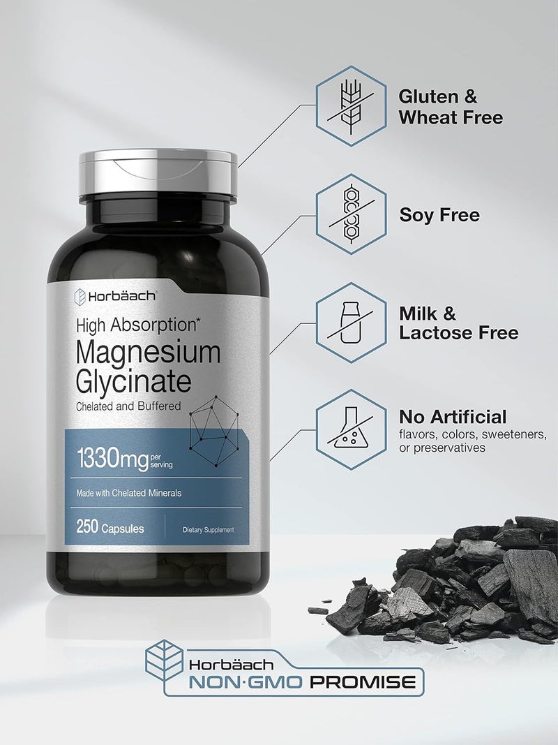 Horbäach Horbaach Magnesium Glycinate 1330mg | 250 Capsules | Buffered with Chelated Minerals | 240 mg per Serving | Non-GMO, Gluten Free Supplement - Image 3