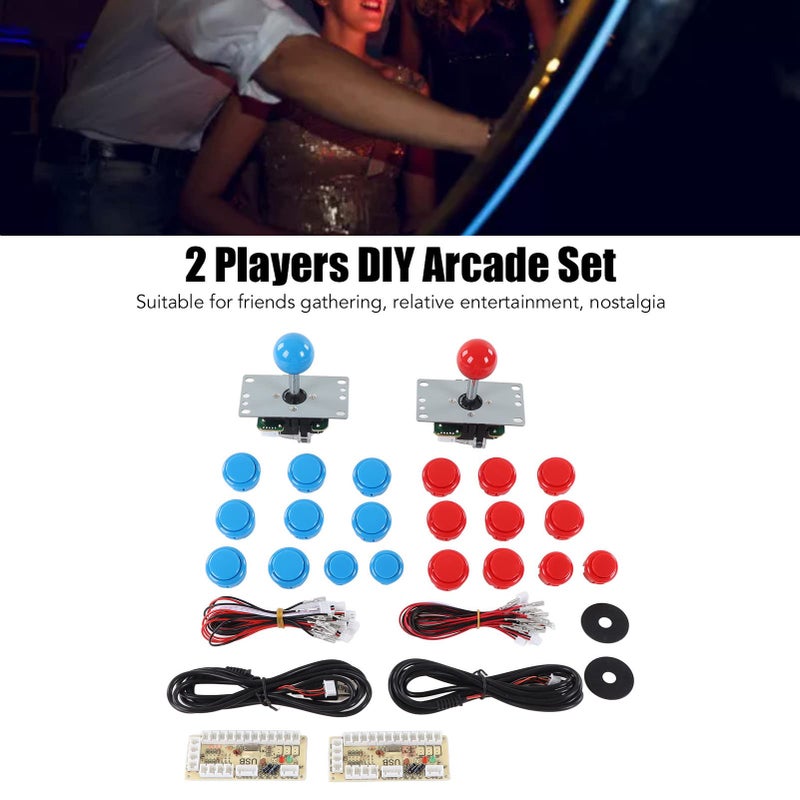 2 Player DIY Arcade Kit USB Encoder Joystick Buttons Set Blue and Red for Friends Gathering - Image 3